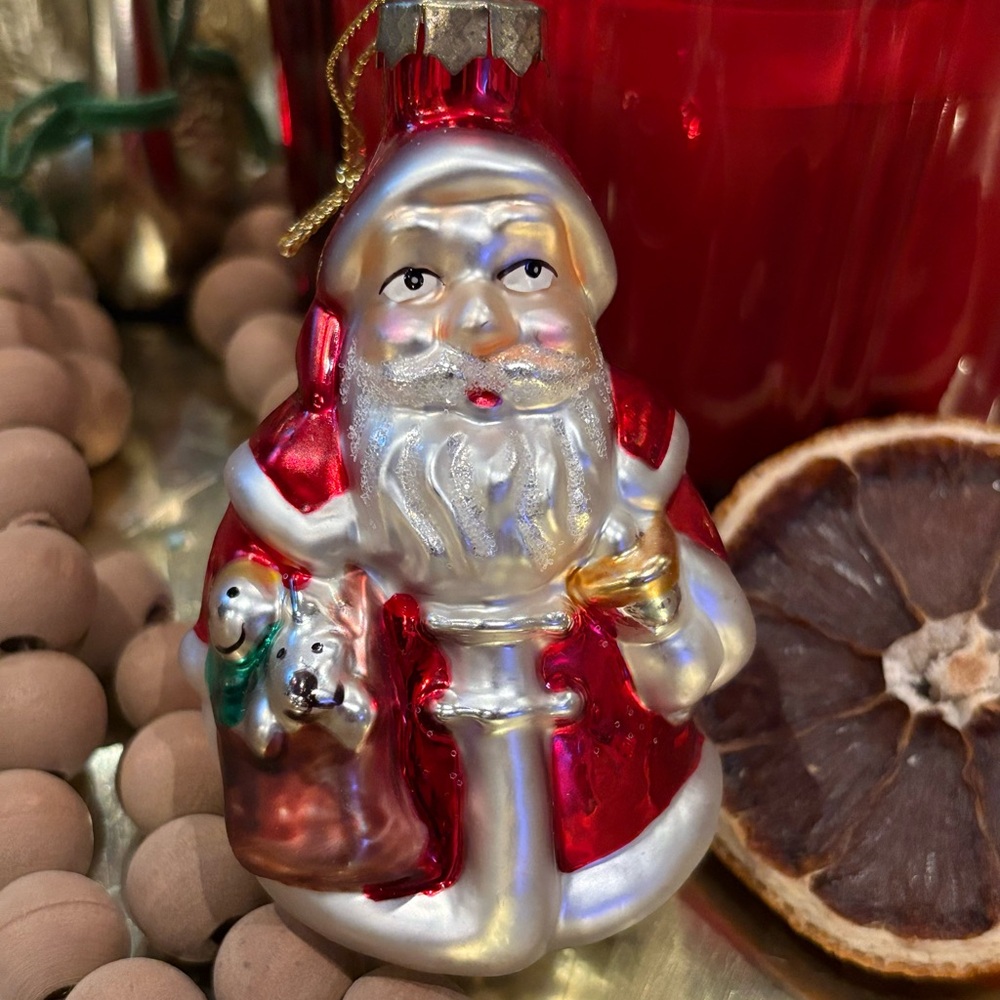 Festive Santa Claus Ornament - Red and Silver